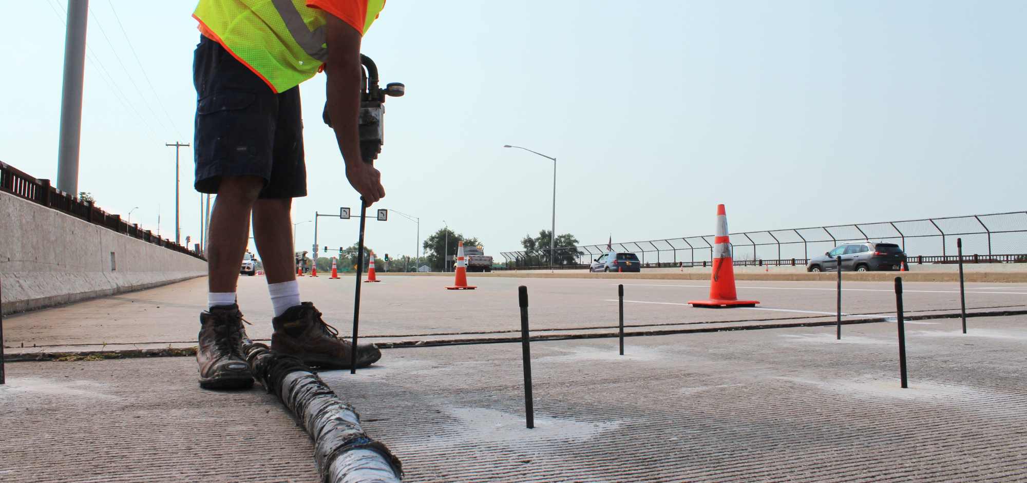 Highway leveling being fixed with foam